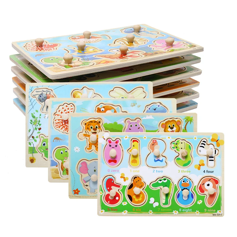 Child Toys Montessori Picket Puzzle Cartoon Car Marine Animal Puzzle Jigsaw Board 12 Set Academic Picket Toy Youngster Presents