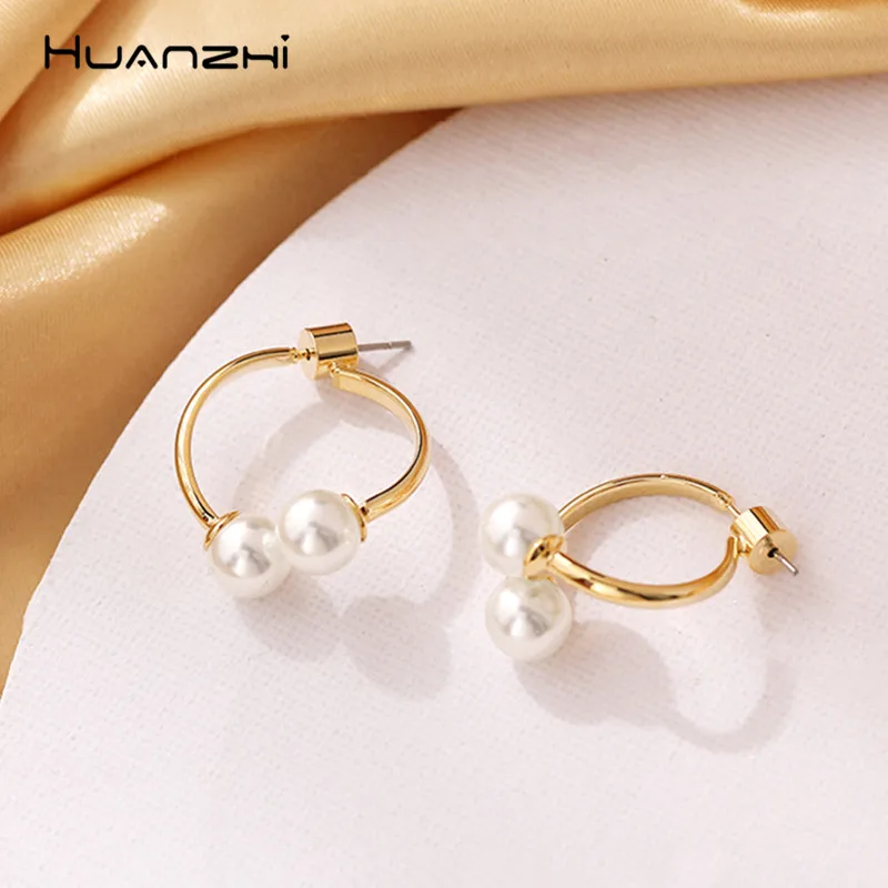 

HUANZHI 2019 Personality Alloy Geometric Vintage Imitation Pearls Long Drop Earrings for Women Party Travel Girl Jewelry Gifts