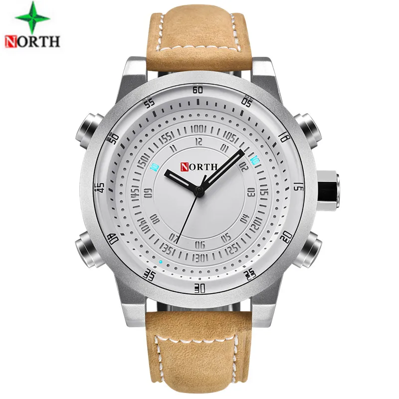 

NORTH Creative Quartz Watch Men Date Day LED Display Luxury Sport Watches Leather Clock Waterproof Wrist Watch Relogio Masculino