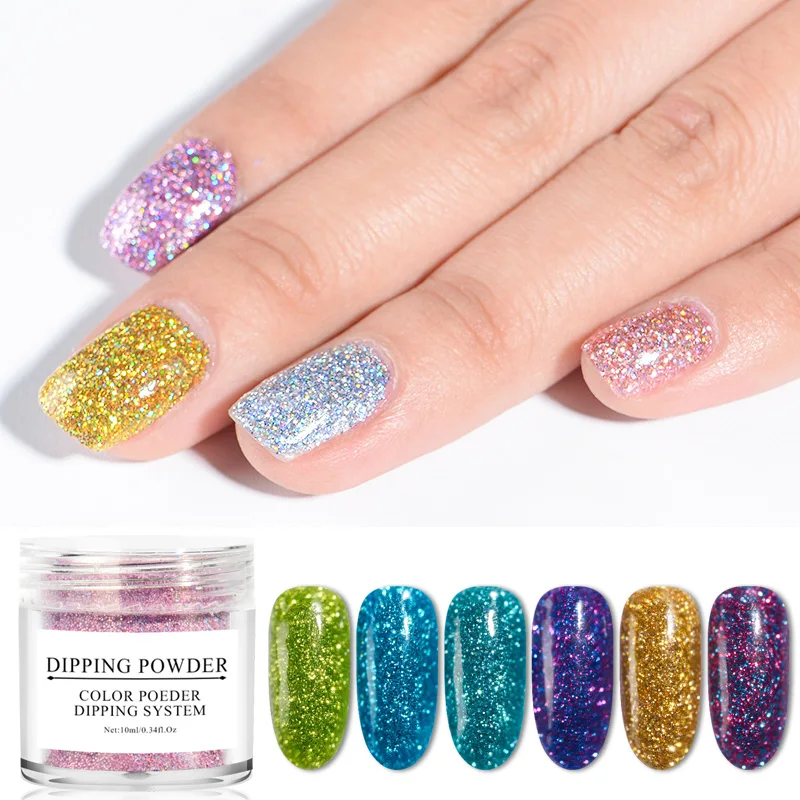 

T-TIAO CLUB 10ML Dipping Nail Powders Gradient French Holographic Glitter Without Lamp Cure Manicure DIY Nail Art Decorations