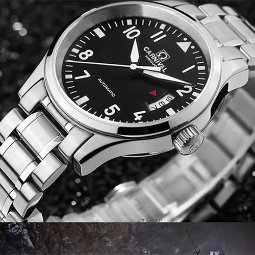 Светящиеся водонепроницаемые военные спортивные автоматические механические часы, полностью стальной кожаный ремешок, модные повседневные мужские роскошные Брендовые Часы - Цвет: Silver steel C8592G