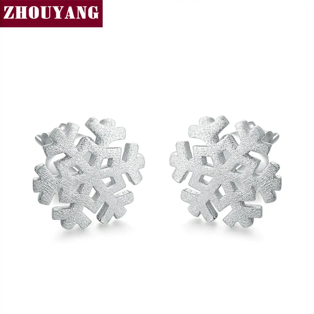 ZHOUYANG Christmas Earring For Women Exquisite Wiredrawing Snowflake 925 Silver Stud Earrings Handmade Fashion Jewelry EY023