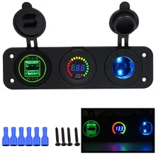 2017 автомобилей Зарядное устройство мотоцикл Plug Dual USB адаптер + 12 В/24 В Авто-прикуриватели розетка синий светодиод + цифровой вольтметр cy675-cn