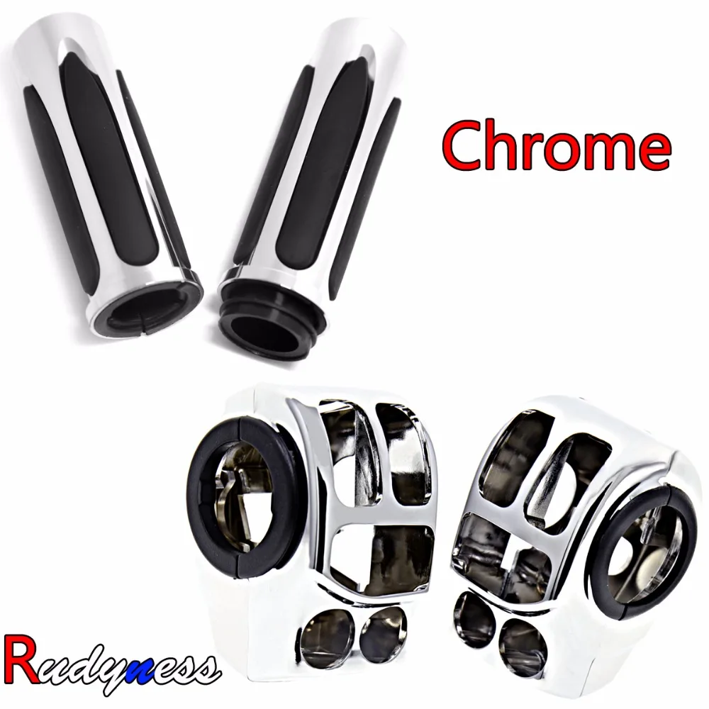Chrome Handlebar Control Switch Housings&Hand Grips For Harley Touring