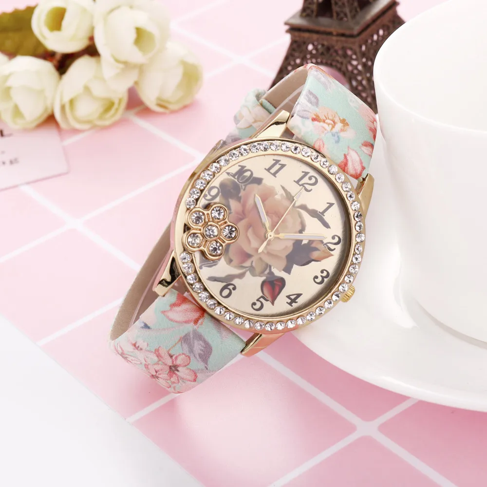 

Zegarek Damski Kadin Saat Textured Plant Pattern Flower Leather Strap Ladies Watch High Quality Orologio Donna Clock Saat@50