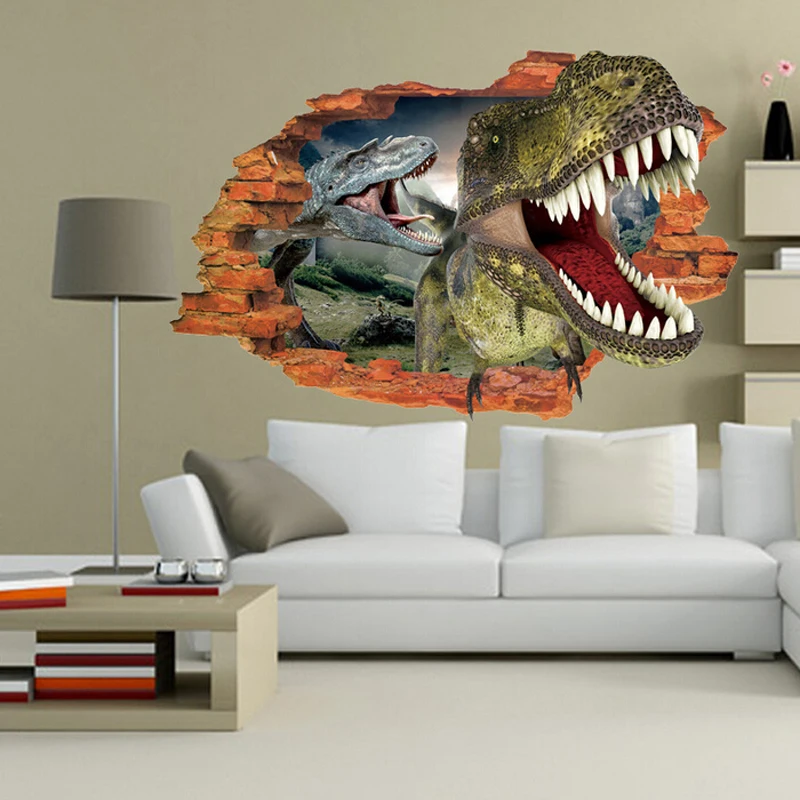 Removable kids bedroom decor 3d dinosaur stickers adhesive