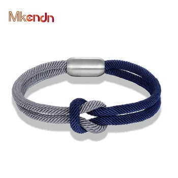 

MKENDN High Quanlity Men Women Color mixing Knot Leather Stainless Steel Magnet Buckle Navy Style Friendship Jewelry Pulseras