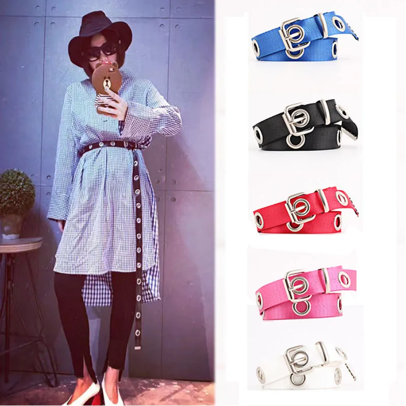 

Fashion Long Metal buckle Circle Hollow Out Belts Casual Unisex Women Men Waistband Red Black Punk Ring for Women belt