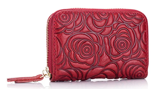 Дизайнерский красный держатель для карт женский высококачественный держатель для кредитных карт из натуральной кожи с цветочным принтом винтажные сумки для визиток 5 цветов - Цвет: Красный