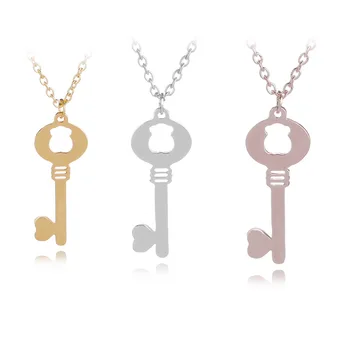

10 love heart lock unique symbol key necklace unlocking tool animal key necklace Hollow bear love heart key necklace jewelry