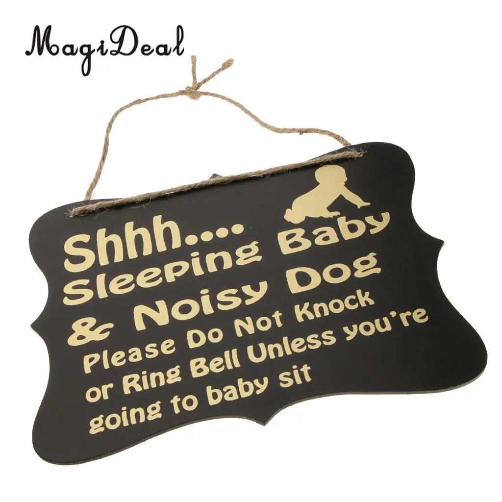 MagiDeal Sleeping Baby and Noisy Dog Hanging Chalkboard Nursery Door Wooden Sign