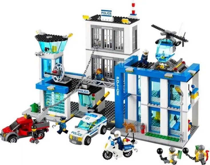 

10424 City Police Station Motorbike Helicopter Model Building Blocks Educational kids Bricks toys for children