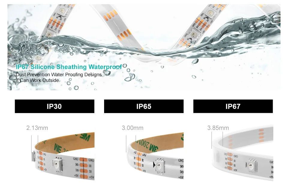 ws2813 rgb tira conduzida dual-sinal 1 m e 4 m e 5 m 30 e 60 e 100 e 144 pixels e leds e m ws2812b atualizado preto e branco pcb ip30 e ip65 e ip67 dc5v 5 Tiras de LED