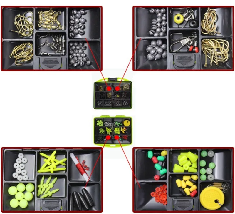 100 шт./кор. Fly Рыбалка Интимные аксессуары коробка с Крючки поплавок свинцовые поворотный разъем Бусины Рыбалка снасти Лидер продаж