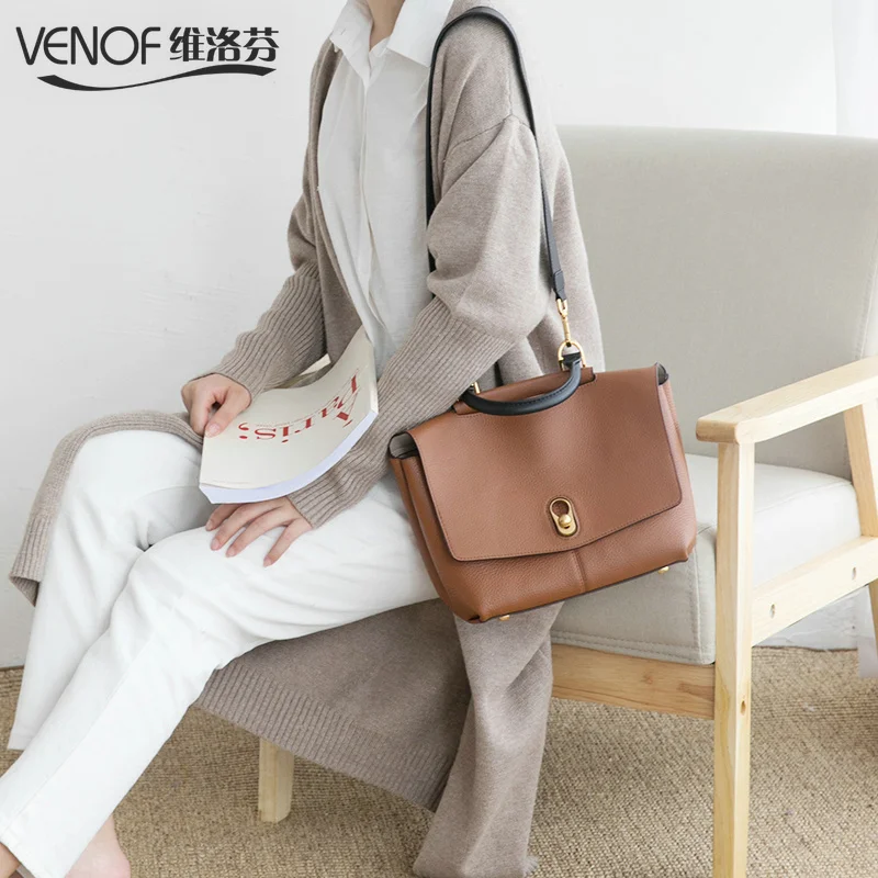 

VENOF Real Cow Leather Ladies HandBags Women Genuine Leather Tote bags shoulder Bag Hign Quality Designer Luxury Brand Bag 2018