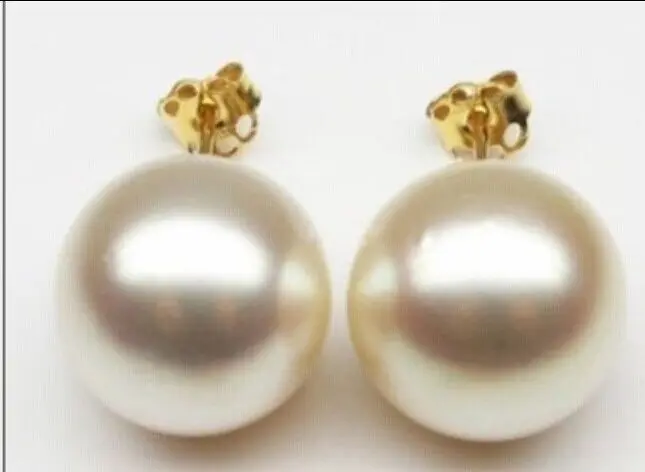 

Free shipping Pair natural 12-13mm south sea genine white perfect round pearl stud earring AAA