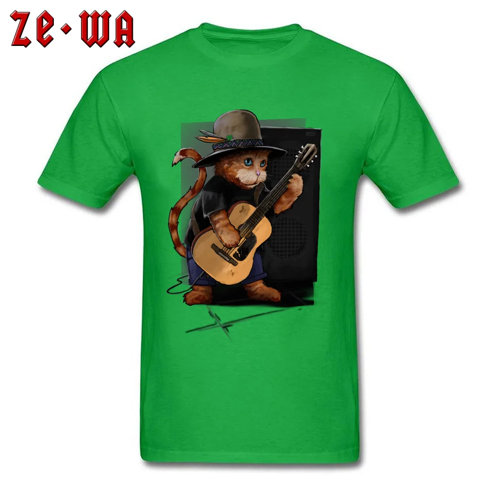 Fitness Tight Summer Fall Pure Cotton Round Collar Tees Short Sleeve Casual Clothing Shirt 2018 New Fashion Cool Top T-shirts cool cat playing guitar animal art green