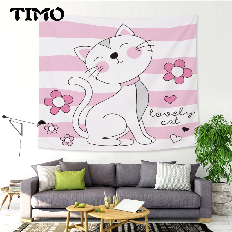 Cat Tapestry Animal Cartoon Wall Hanging For Kids Cute Art Carpet