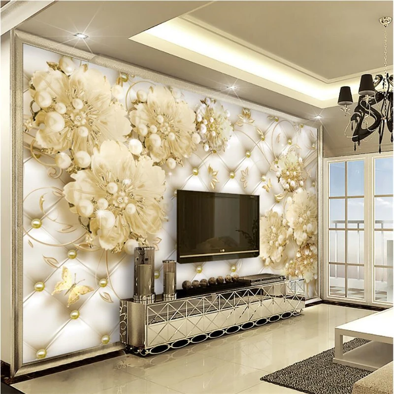 

beibehang Custom 3d wallpaper pearl soft bag jewelry floral wall paper sofa living room background wall home decoration