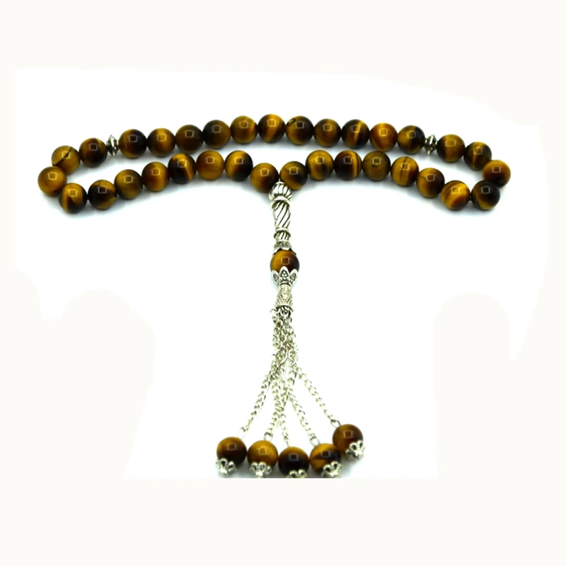 

pretty 8mm Natural Tiger Eyes Muslim Taisbyha Rosary 33 beads metal chain tassel Jewelry counter for men Women