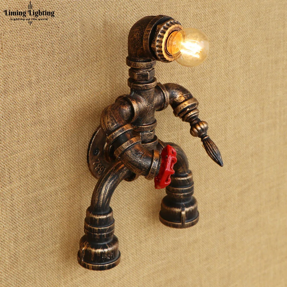 Robot Steam Punk Creative Iron Loft Industrial Water Pipe Retro Wall Lamp E27 LED Sconce Wall Lights Living Room Bedroom Bar Robot Steam Punk Creative Iron Loft Industrial Water Pipe Retro Wall Lamp E27 LED Sconce Wall Lights Living Room Bedroom Bar