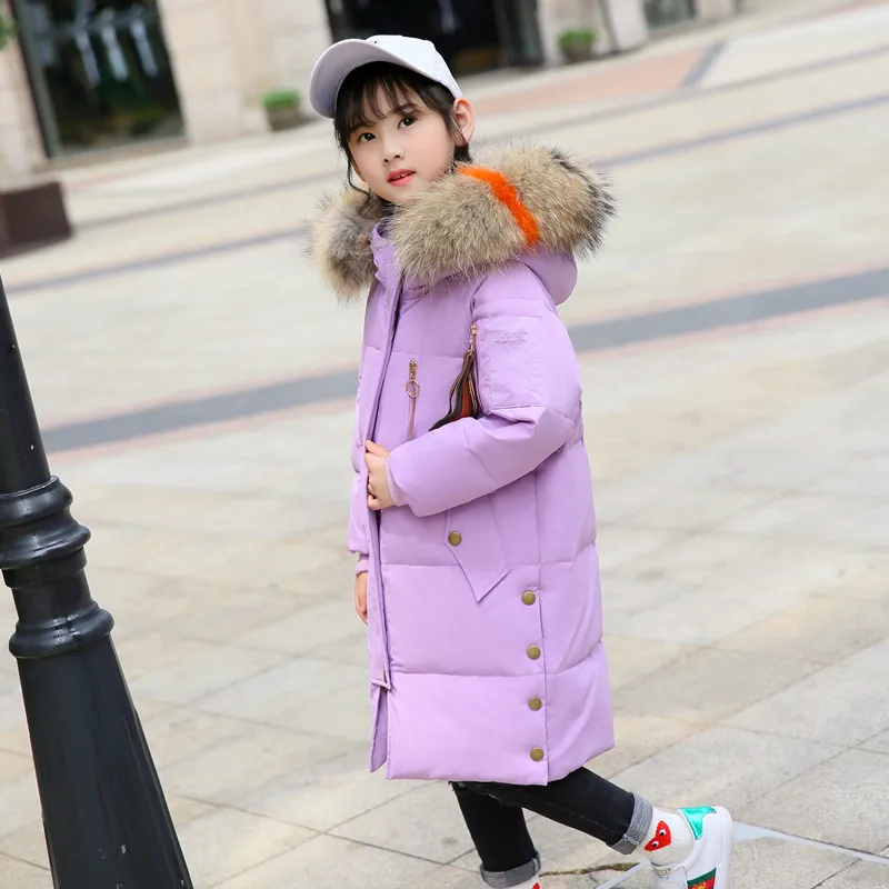 

HSSCZL Girls White Down Jackets 2018 Brand Winter Thicken Hooded Coat Girl Coat Outerwear Overcoat Warm Clothes Natural Fur 5-14