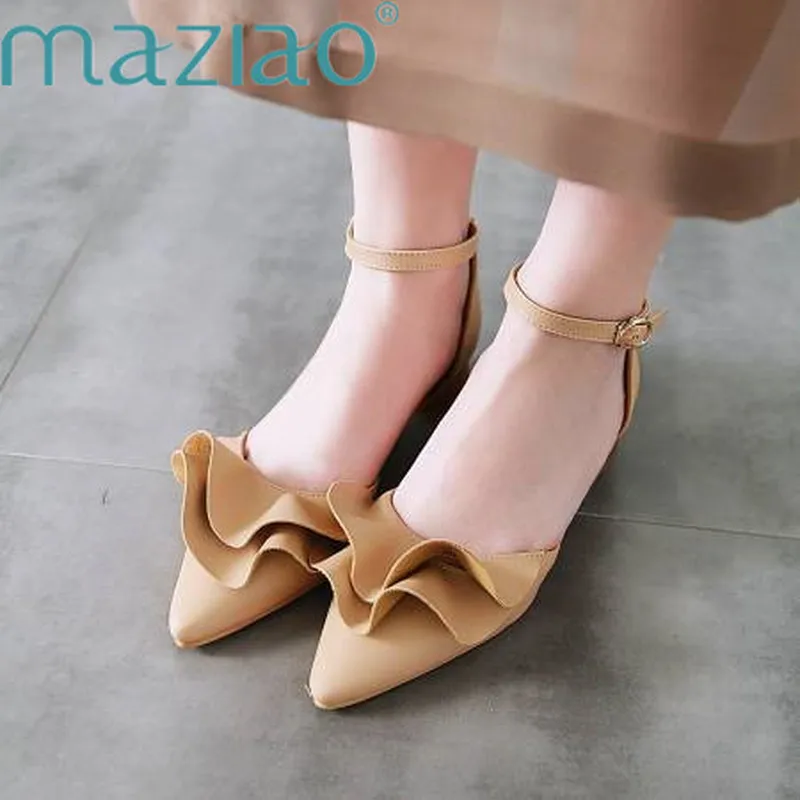 MAZIAO 2019 New Arrive Pumps Women Shoes Pointed Toe Buckle Summer Elegant Sweet Square Heels Prom Big Size 34-48 | Обувь
