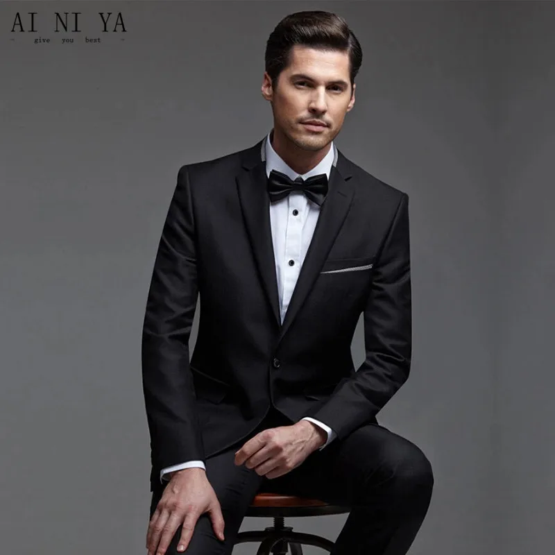 New Style Men Wedding Suits Black One Button Two Piece