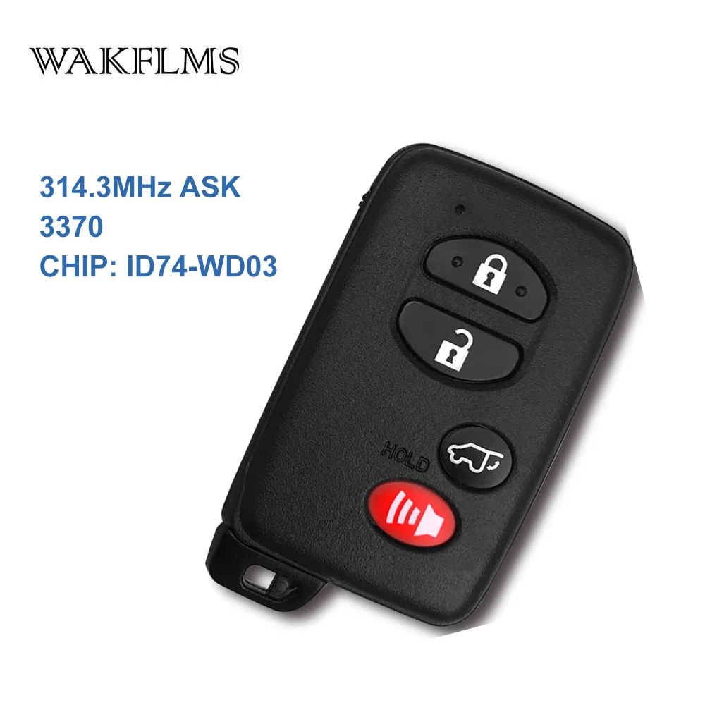 Black 4 Buttons With Panic 314.3MHz Board Number 3370 ID74-WD03 Smart Key Keyless Go / Entry For Toyota