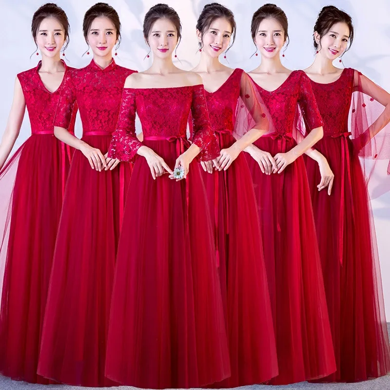 

Beauty Red Long Lace Bridesmaid Dresses 2019 Plus Size for Women A-Line Half Sleeve Vestido da dama de honra