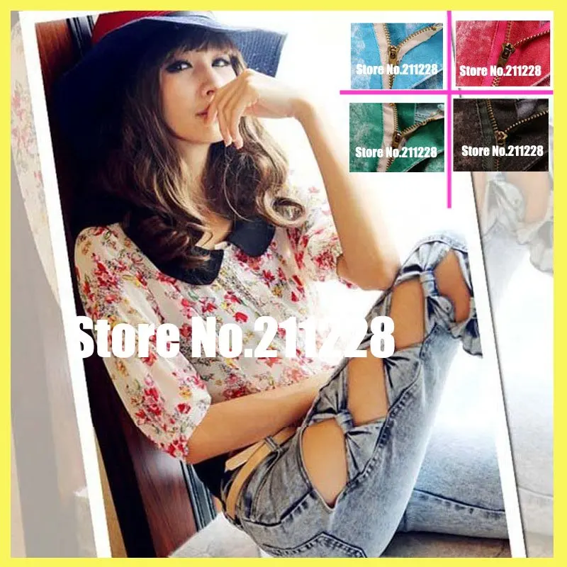 new fashion designer sexy light wash womens side bow