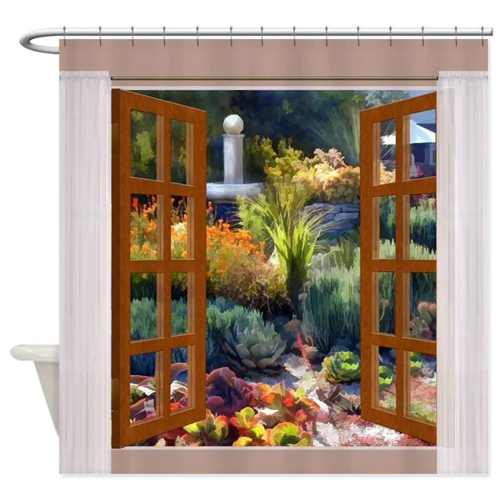 

Window View Southwest Cactus Garden Shower Curtain Decorative Fabric Shower Curtain Set House Doormats for Living Room