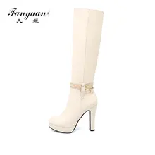 Fanyuan/Сапоги до колена с пряжкой на Высоком толстом каблуке, рыцарские сапоги, обувь на платформе, женские осенне-зимние сапоги, крутая зимняя обувь