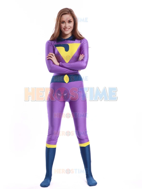 The Wonder Twins Jayna Costume Purple Spandex Tight Zentai Suit Jayna