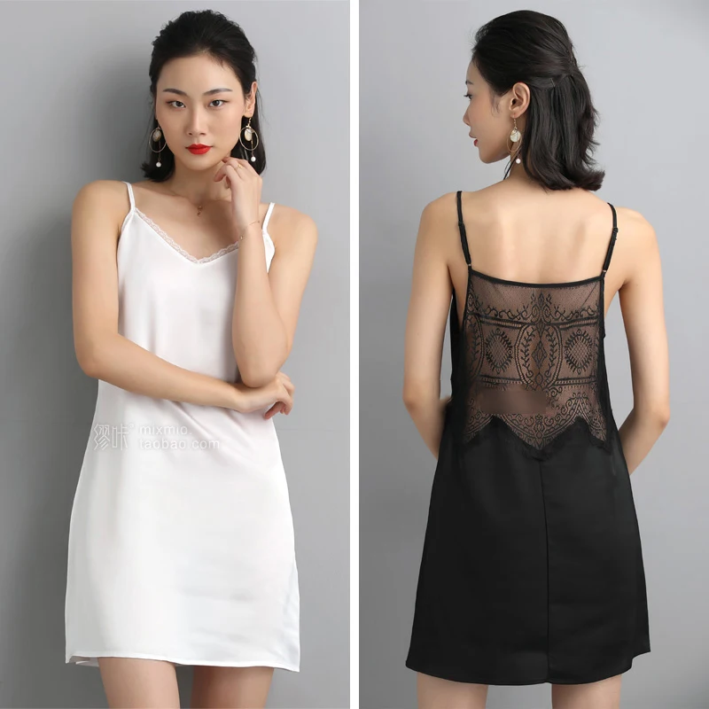 

2019 Women Sexy V-Neck With Lace Hollow Out Backless Comfortable Summer Slip Night Dress Solid Mini Lace Night Dresses