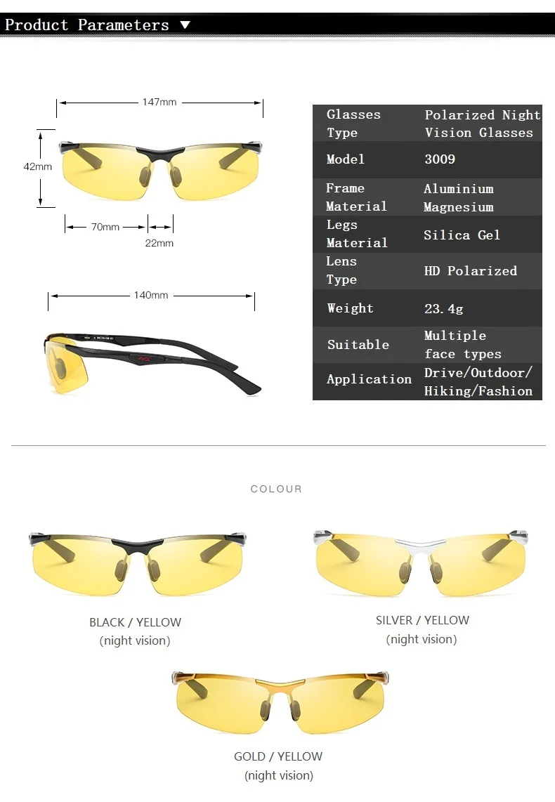 YSO очки ночного видения мужские алюминиевые магниевые поляризованные очки ночного видения для вождения автомобиля антибликовые очки 3009