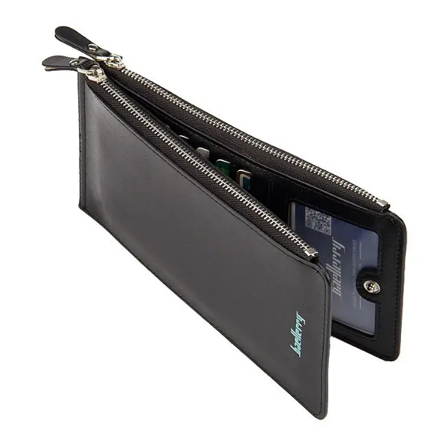 

FGGS-baellerry 1x PU leather Men's long section of ultra-thin plain zipper multi-card wallet