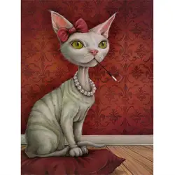 Курительная кошка-3D, алмазная живопись, полный, квадратный