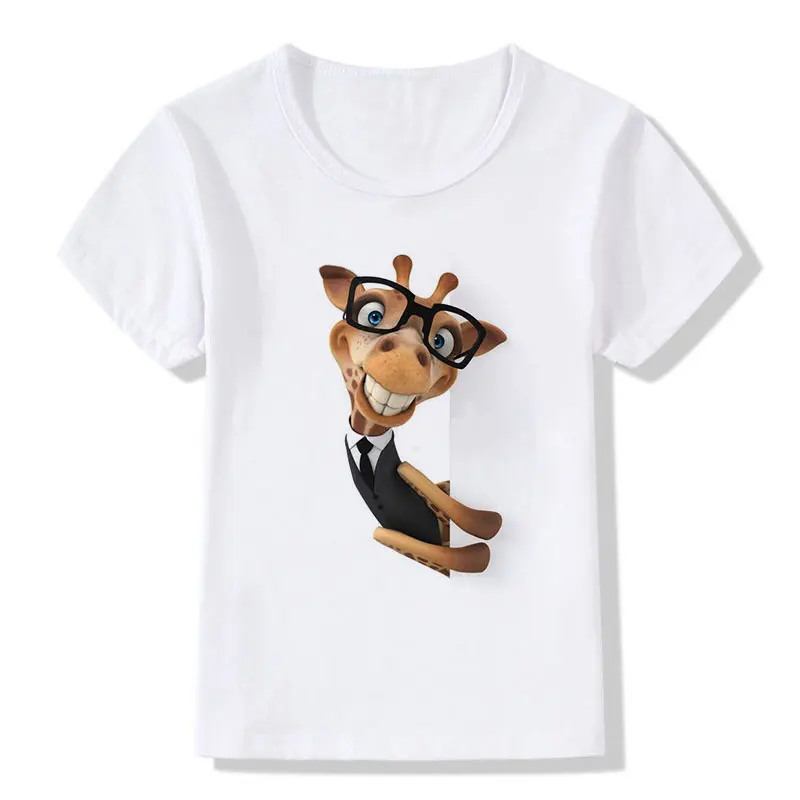 

Summer Tops Children Tees Cartoon Funny Giraffe Wearing A Vest And A Spectacle 3D Print T-Shirt Girls/Boys T Shirts Kids Clothes