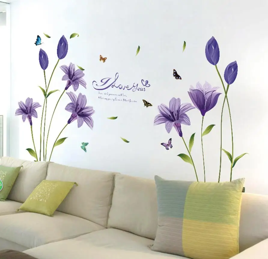 

Lily flowers wall sticker on the wall of vinyl stickers Gome decoration bedroom wall background