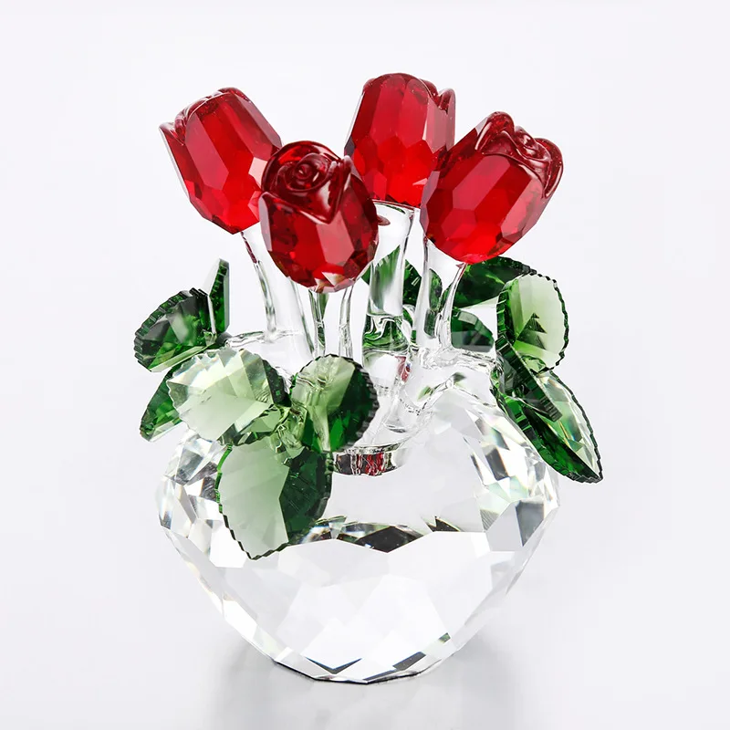 

4 Colors Crystal Rose Glass Flower Figurines Princess Style Dreamy Ornament Gift For Lady Home Table Decor Home Wedding Decor