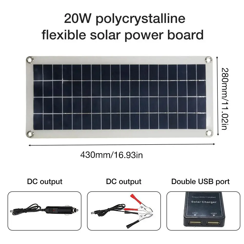 20 Вт поликристаллическая Гибкая солнечная панель портативная многоцелевой мобильный телефон зарядка солнечная панель