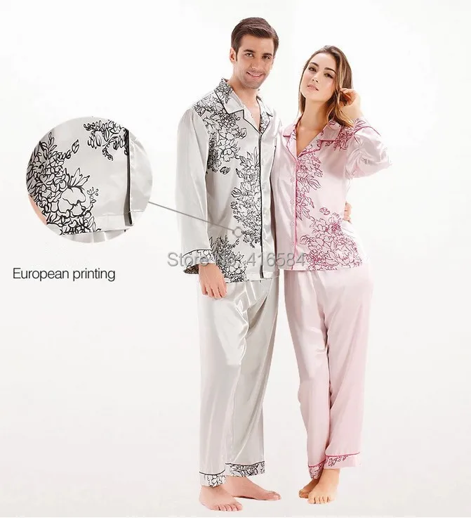 Благородные атласные пижамы мужские пижамы для весны и осени простая Домашняя одежда шелковые пижамы для влюбленных пижамы Для Пар