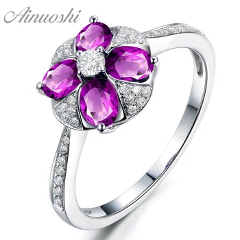 

AINUOSHI Natural Amethyst Flower Ring 2ct Oval Cut Gemstone 925 Sterling Silver Ring Trendy Engagement Party Jewelry Women Ring
