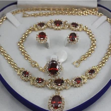 RHJ0001 женская ювелирные изделия рубин 18KGP Серьги Браслет Ожерелье Кольцо кулон USPS в США