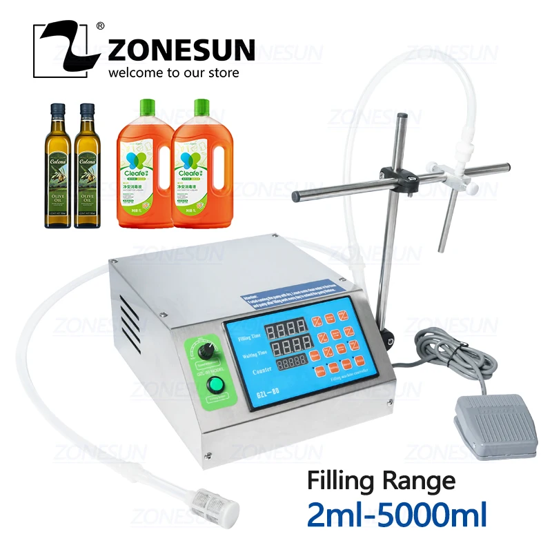 

ZONESUN Diaphragm Pump Bottle Water Filler Semi-automatic Liquid Vial Desk-top Filling Machine for Juice Beverage Oil Perfume