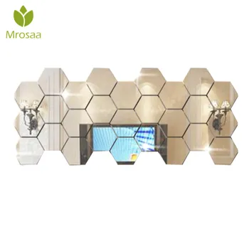 

12Pcs Mrosaa 10cm Silver DIY Sexangle Mirror Bath Mirrors Wall Stickers Home Wall Bedroom Office Decor Bathroom Accessories