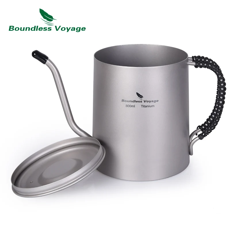 Camping Ultralight 950ml Titanium Tea Pot Kettle Long Narrow Spout Coffee Maker  Pot Outdoor Camping Backpacking