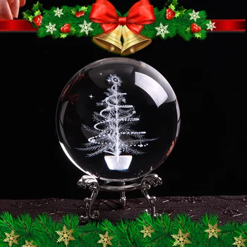 

80mm Crystal Ball for 3D Laser Engraved Miniature Christmas Tree Glass Globe Crystal Craft Sphere Christmas Decor Gift Ornament