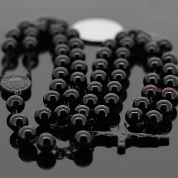 

Fashion! New Men's Stainless Steel Black Rosary Chain Necklace & Women's Coat Chain Classic Religion Jewelry (30"+5.5")8mm/106g